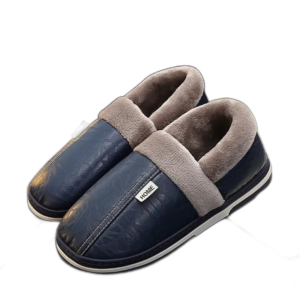 Chaussons En Cuir Avec Polaire - Confort Et Service Client Inclus - Bleu Marine / 39-40