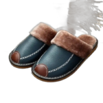 chaussons en cuir fendu avec revetement caoutchouc confortable bleu 742