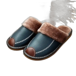 chaussons en cuir fendu avec revetement caoutchouc confortable bleu 742