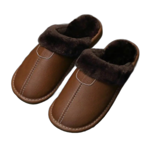 chaussons en cuir fendu confortables avec revetement caoutchouc brun 117