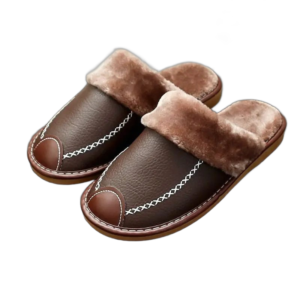 chaussons en cuir fendu avec revetement caoutchouc et confort 687