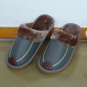 chaussons en cuir fendu avec revetement caoutchouc et confort 730