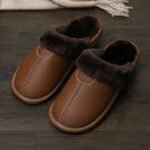 chaussons en cuir fendu confortables avec revetement caoutchouc brun 117