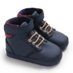 chaussons en cuir souple avec semelle antiderapante pour bebe bleu 976