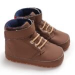 chaussons en cuir souple avec semelle antiderapante pour bebe brun 228