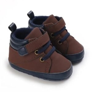 chaussons en cuir souple avec semelle antiderapante pour bebe brun 534