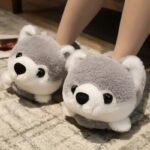 chaussons en polaire douce avec tete danimal chien gris 34 5 972