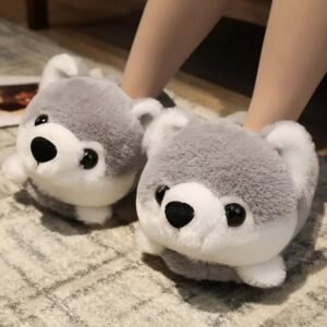 chaussons en polaire douce avec tete danimal chien gris 34 5 972