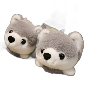 chaussons en polaire douce avec tete danimal chien gris 34 5 972